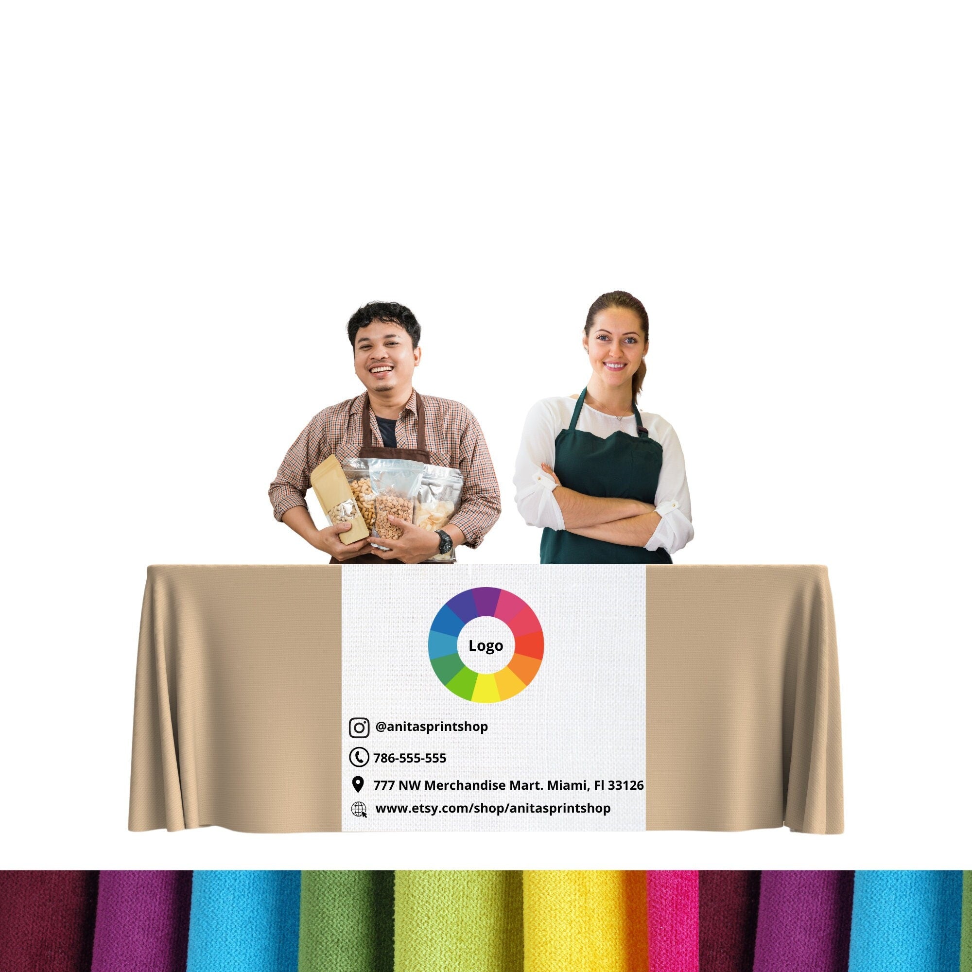 Custom Table Runner,fabric tablecloth,personalized full color logo,event vendor branding,business sign for craft show,promotional marketing